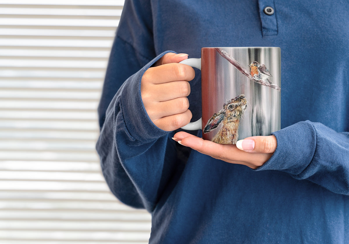 Set of 4 Festive Hare Christmas Mugs