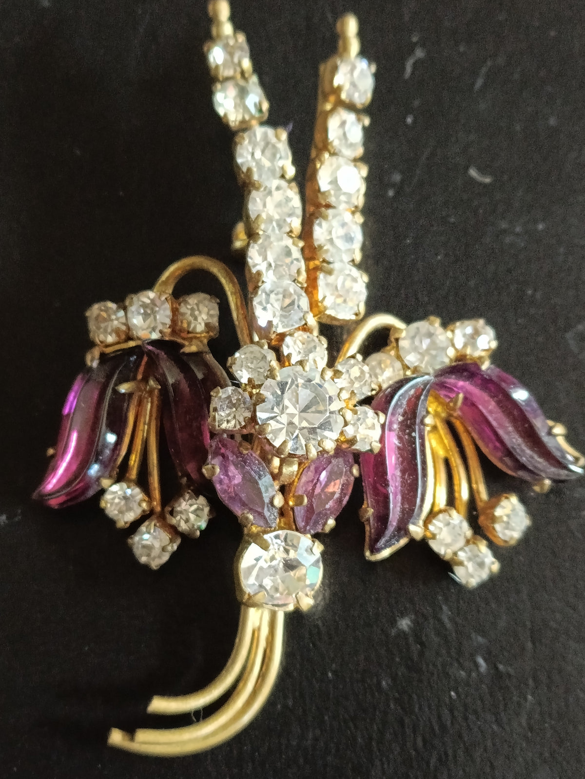 Amethyst Glass Austrian Crystal Gilt Brooch