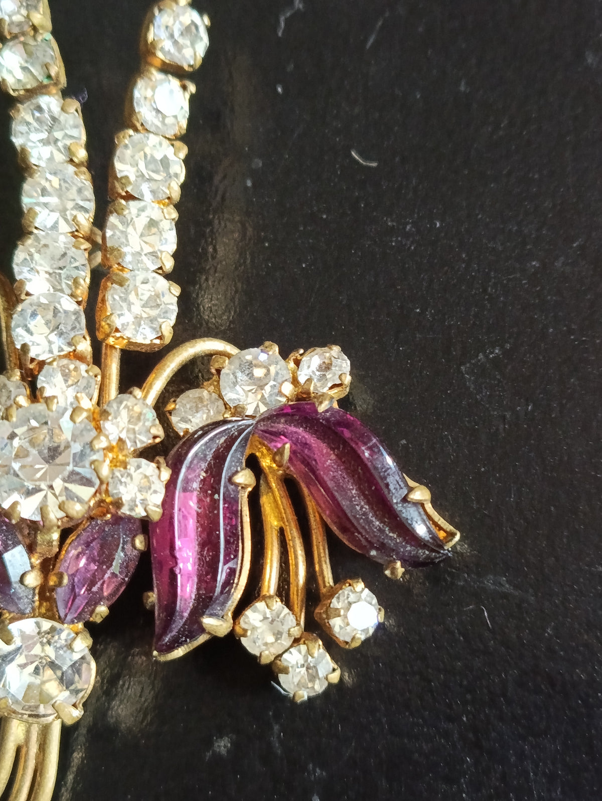 Amethyst Glass Austrian Crystal Gilt Brooch
