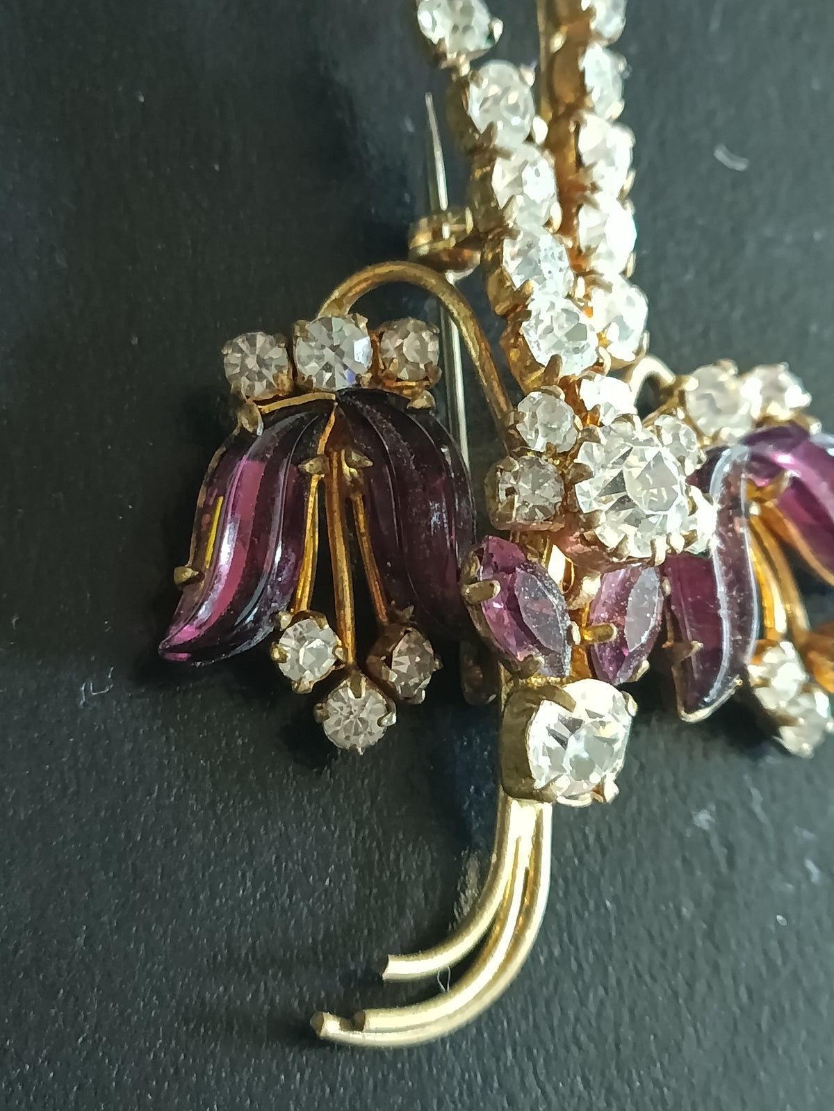 Amethyst Glass Austrian Crystal Gilt Brooch