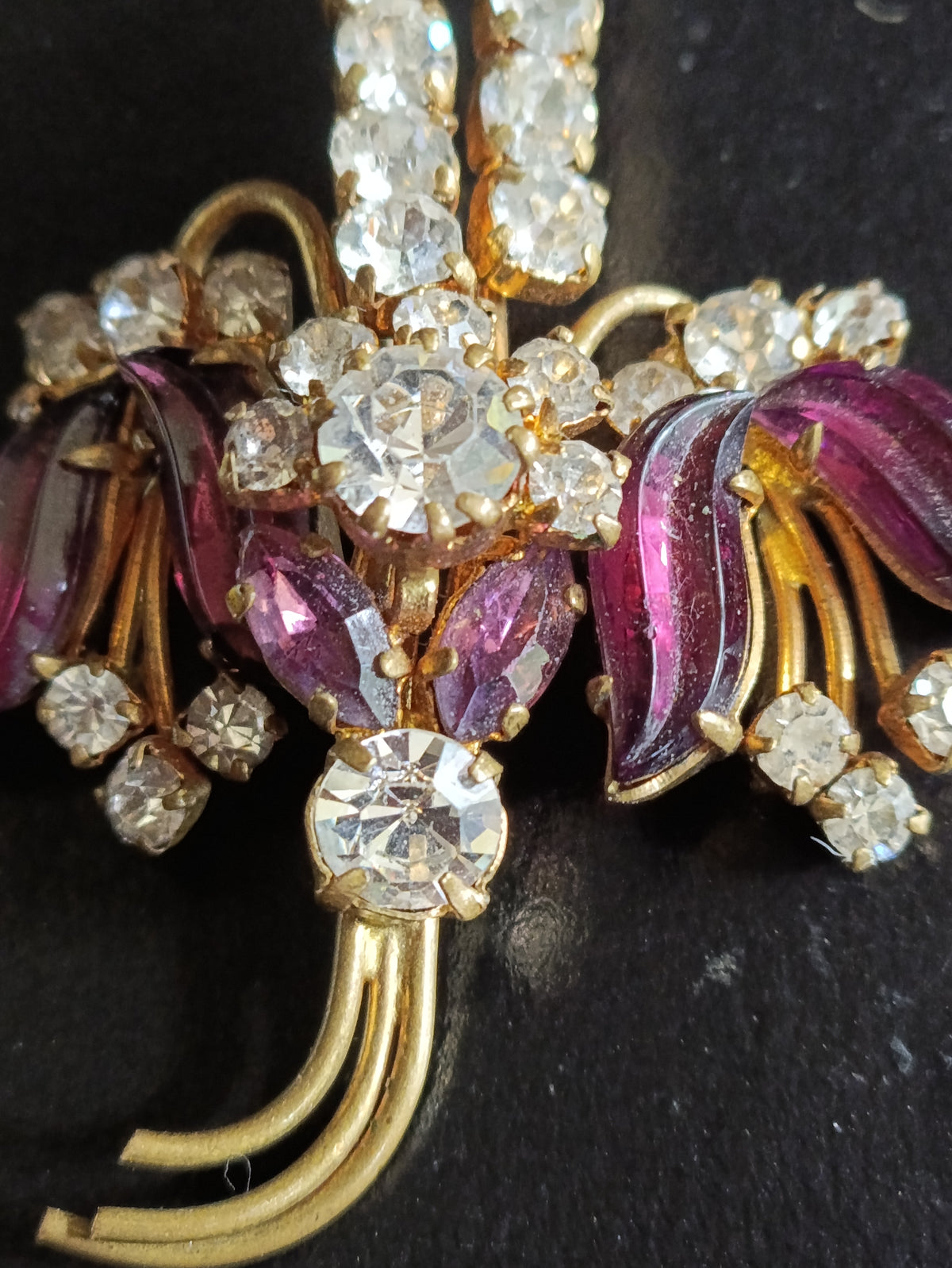 Amethyst Glass Austrian Crystal Gilt Brooch
