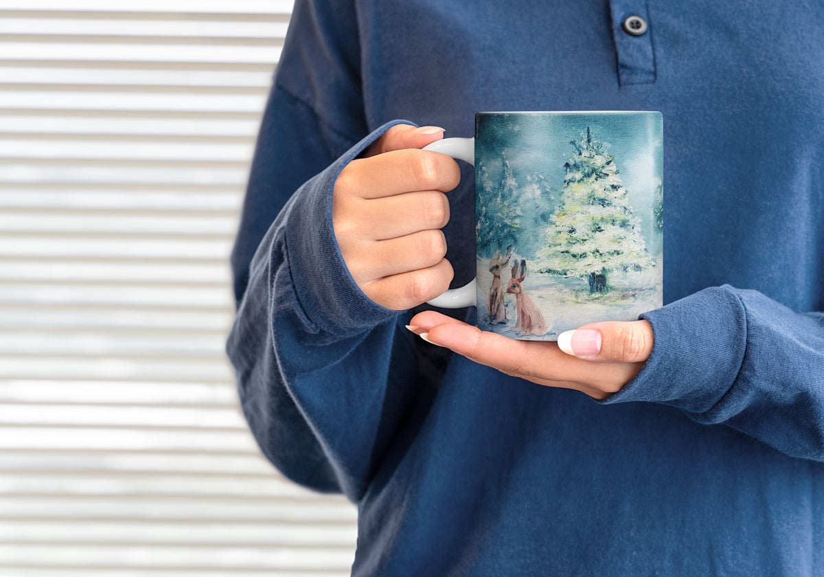 Set of 4 Festive Hare Christmas Mugs