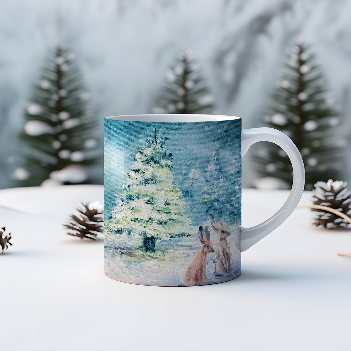 Festive Christmas Hares mug