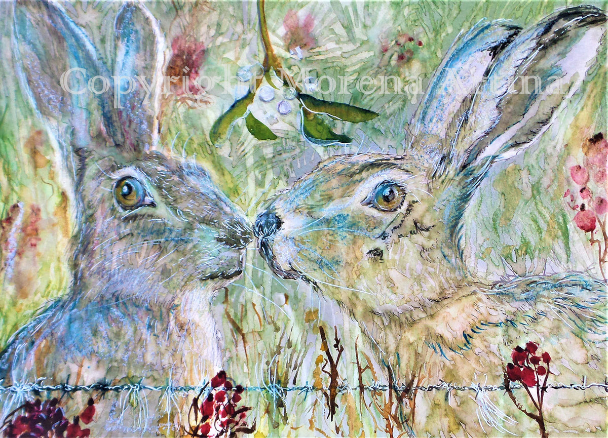 "Kissing Hares" Print - Canvas / Print / Poster various sizes, from original painting