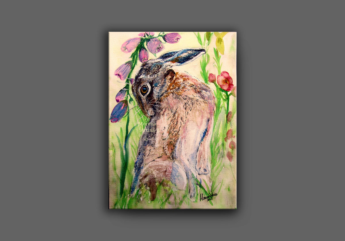 "Looking Back Hare" Print - Art Print/ Canvas Print/ Poster various sizes, from original painting