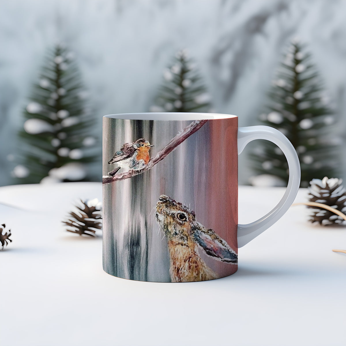 Set of 4 Festive Hare Christmas Mugs