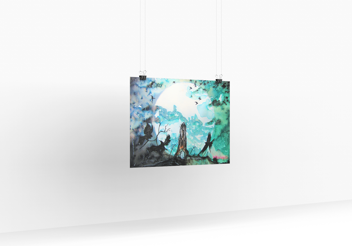 "Moongazing hare and crows" Print - Canvas / Print / Poster various sizes, from original painting