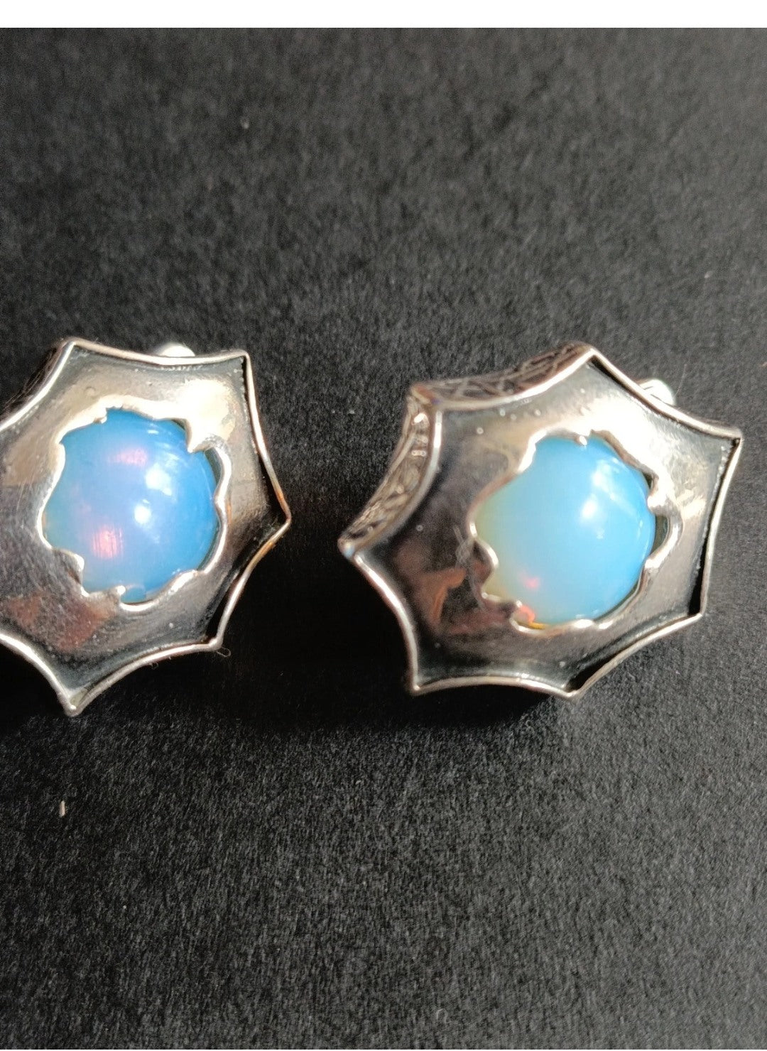 Sterling Silver & Opalite Clip-On Earrings